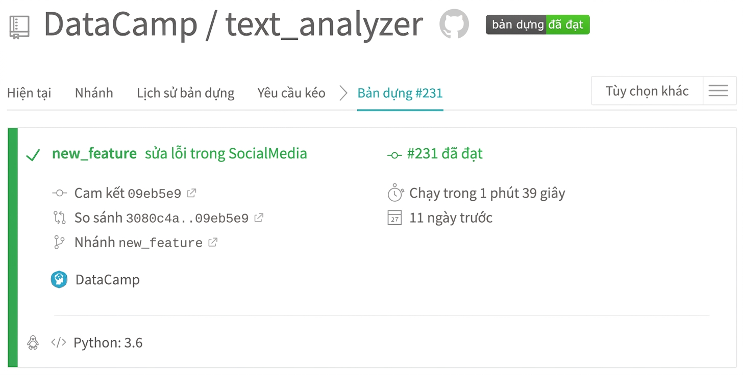 Ví dụ đầu ra Travis - Thành công