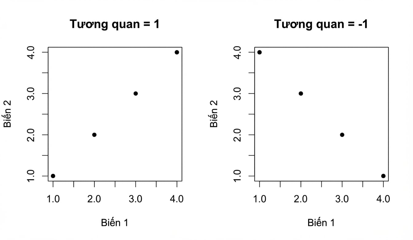 Biểu đồ phân tán với tương quan dương và âm