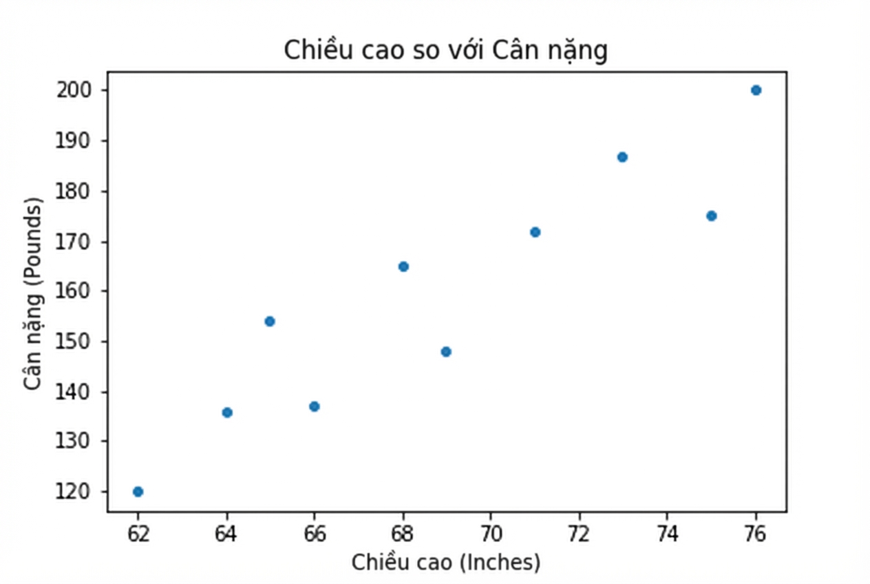 Biểu đồ phân tán chiều cao so với cân nặng