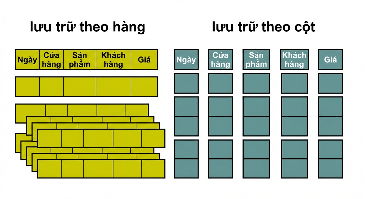 Sơ đồ so sánh lưu trữ hàng và cột