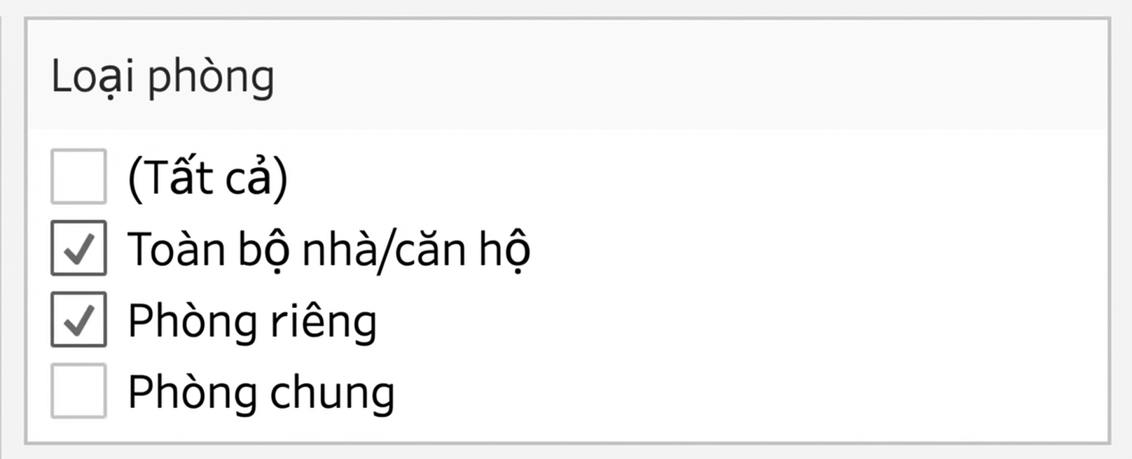 Bộ lọc theo loại phòng