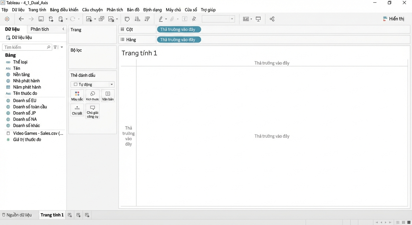 Ảnh chụp một workbook Tableau trống