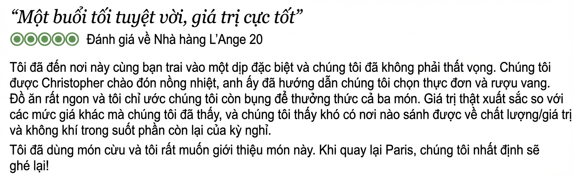 Ví dụ dữ liệu đánh giá