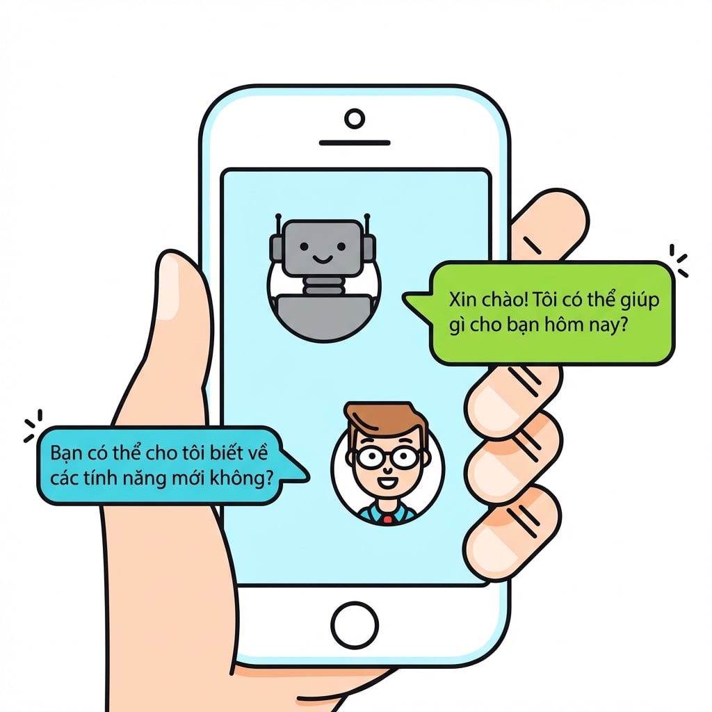 Người trò chuyện với chatbot trên điện thoại