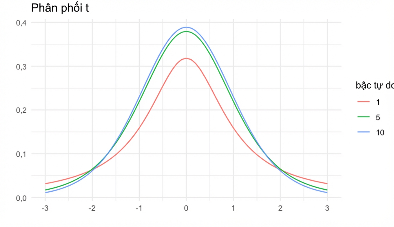 3 t distributions with df = 1, df = 5, and df = 10