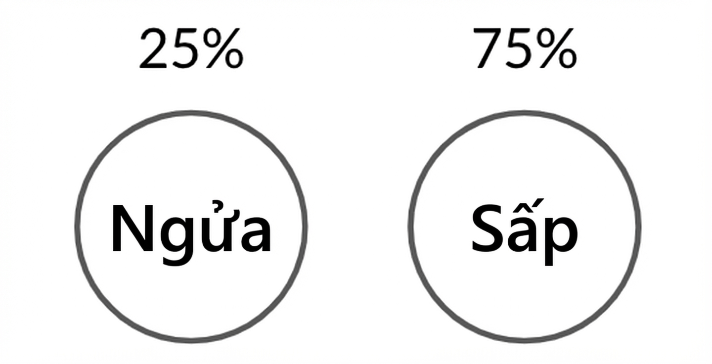 Hình mặt ngửa xác suất 25% và mặt sấp xác suất 75%