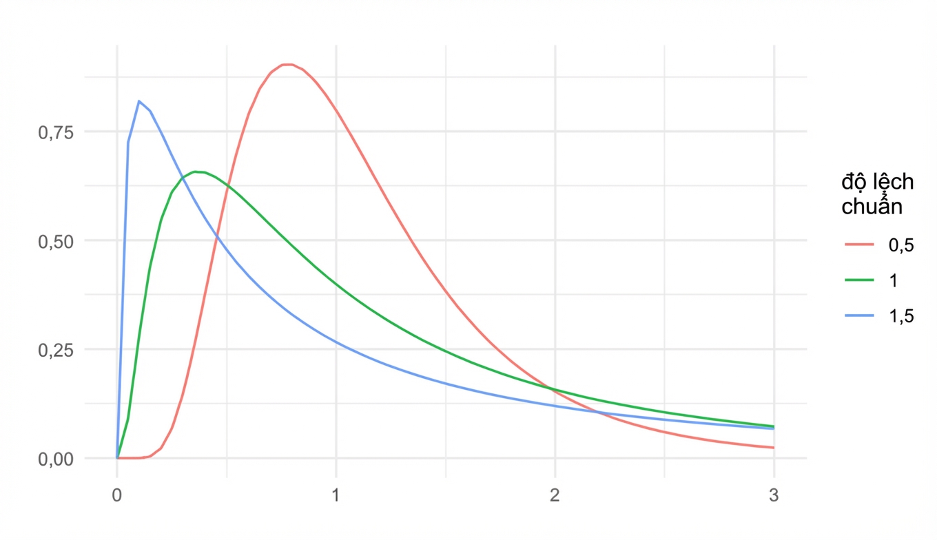 3 log-normal distributions with sd = 0.5, sd = 1, and sd = 1.5