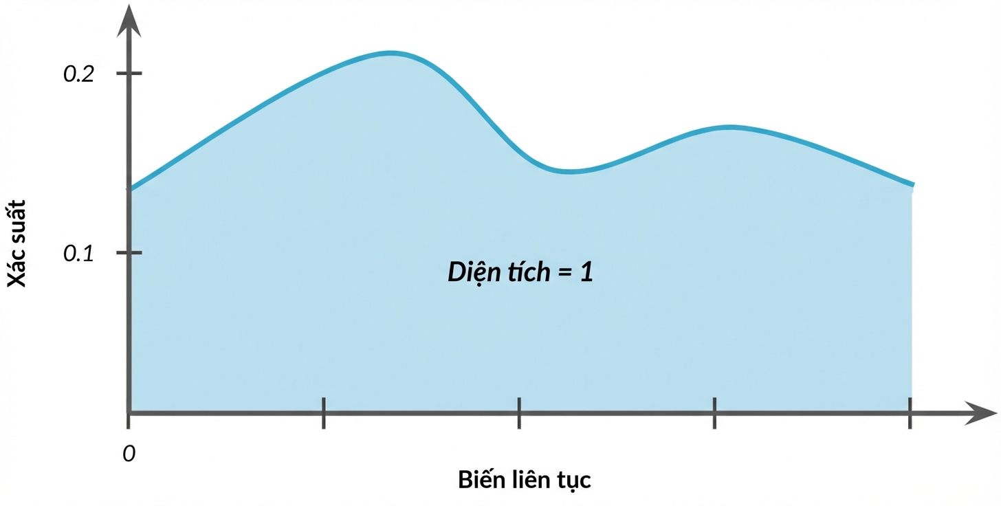 Vùng tô dưới đường cong với chữ: diện tích = 1