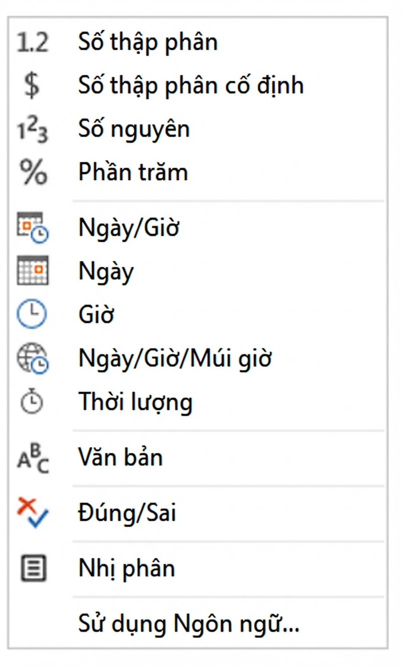 Các kiểu dữ liệu trong Power BI