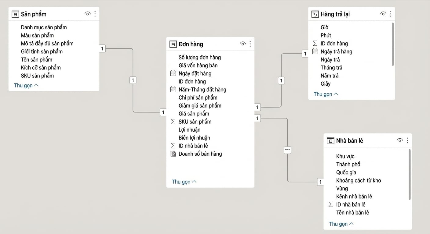 Mô hình dữ liệu của Threads Ltd trong Power BI