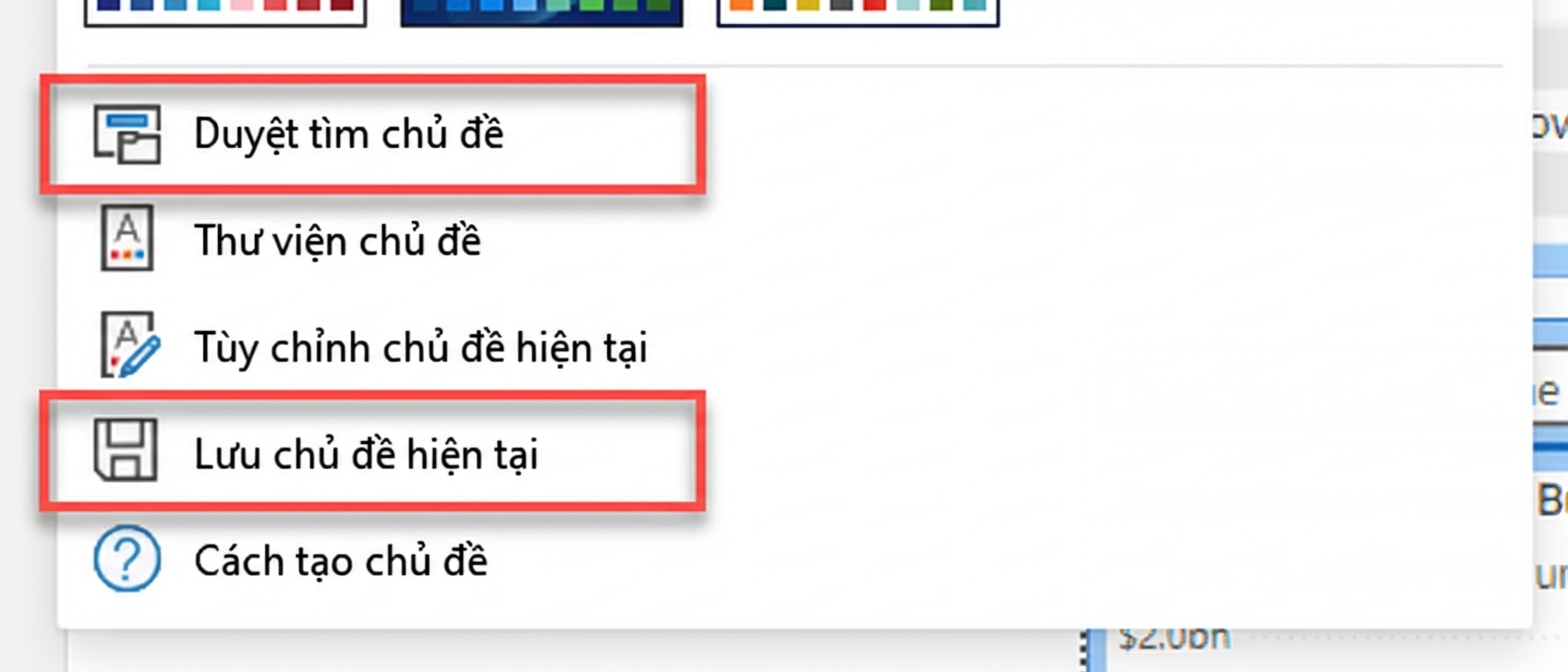 Tùy chọn nhập và xuất cho chủ đề tùy chỉnh.