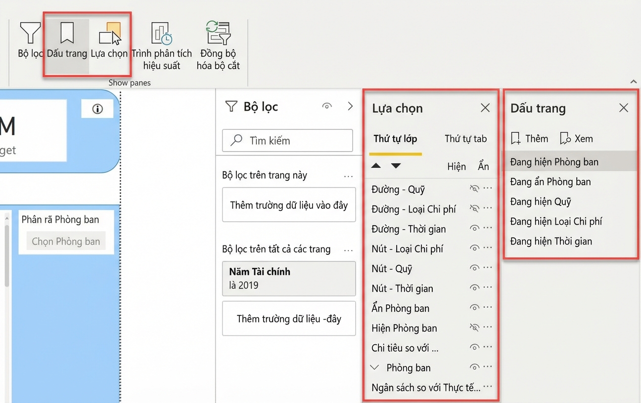 Ngăn bookmark và selection