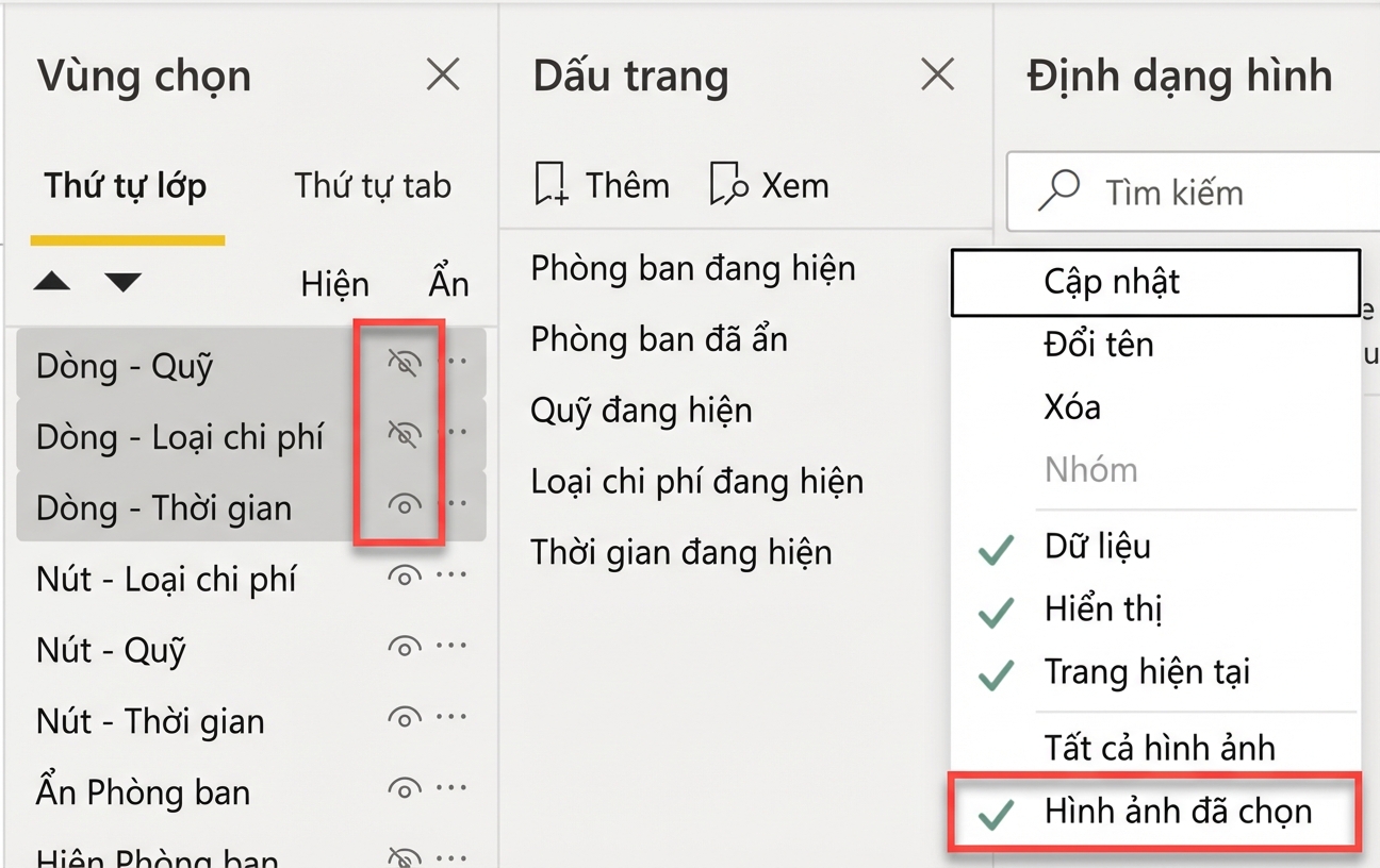 Chọn trực quan cho một bookmark để điều khiển