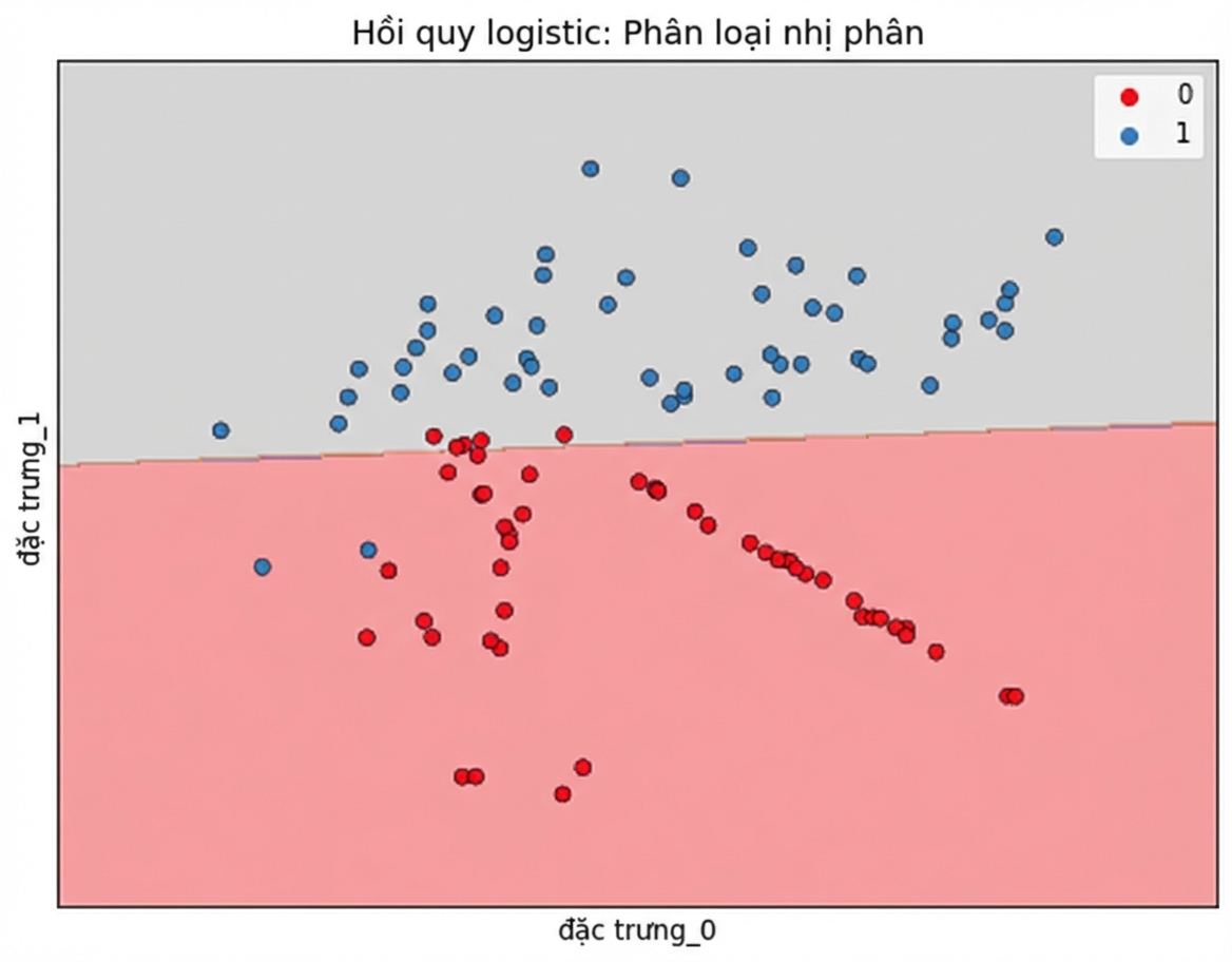 biểu đồ phân tán feature1 so với feature2, với đường biên quyết định thẳng dự đoán rời bỏ chạy ngang