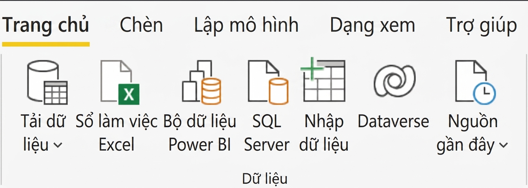 Phần Data trong thẻ Home của Power BI Desktop
