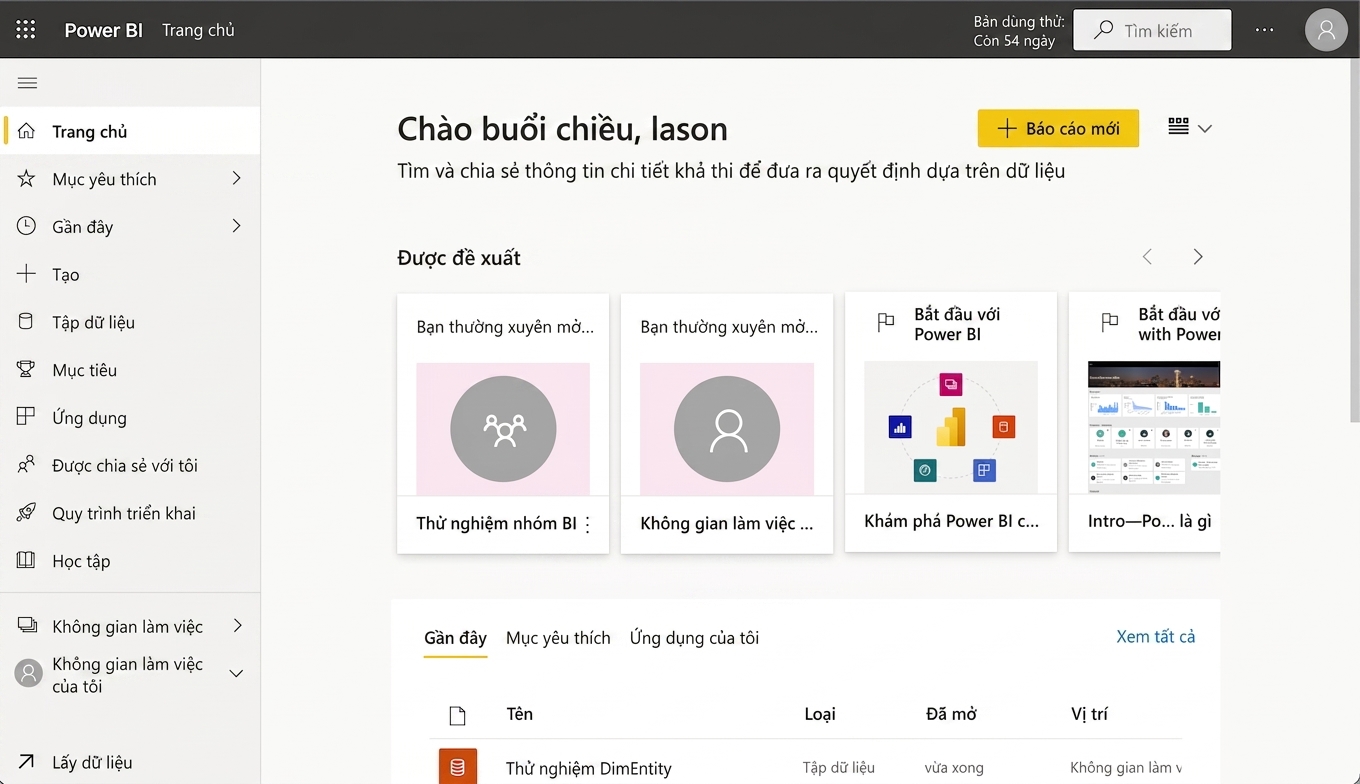 Trang chủ Power BI Service