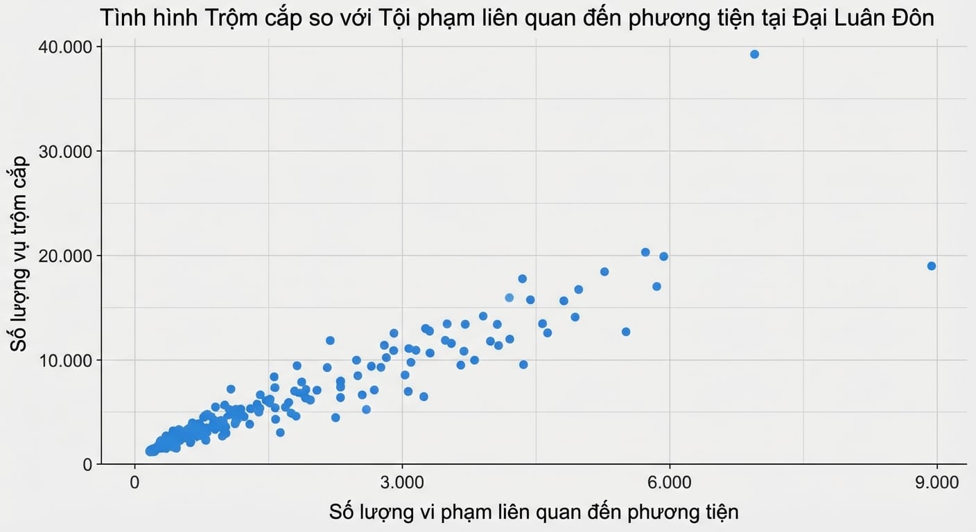 biểu đồ phân tán trộm cắp vs tội phạm liên quan đến xe