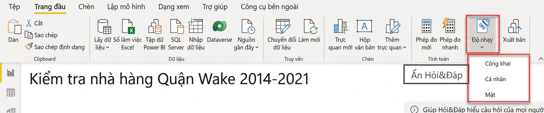 Đặt nhãn độ nhạy trong Power BI Desktop.