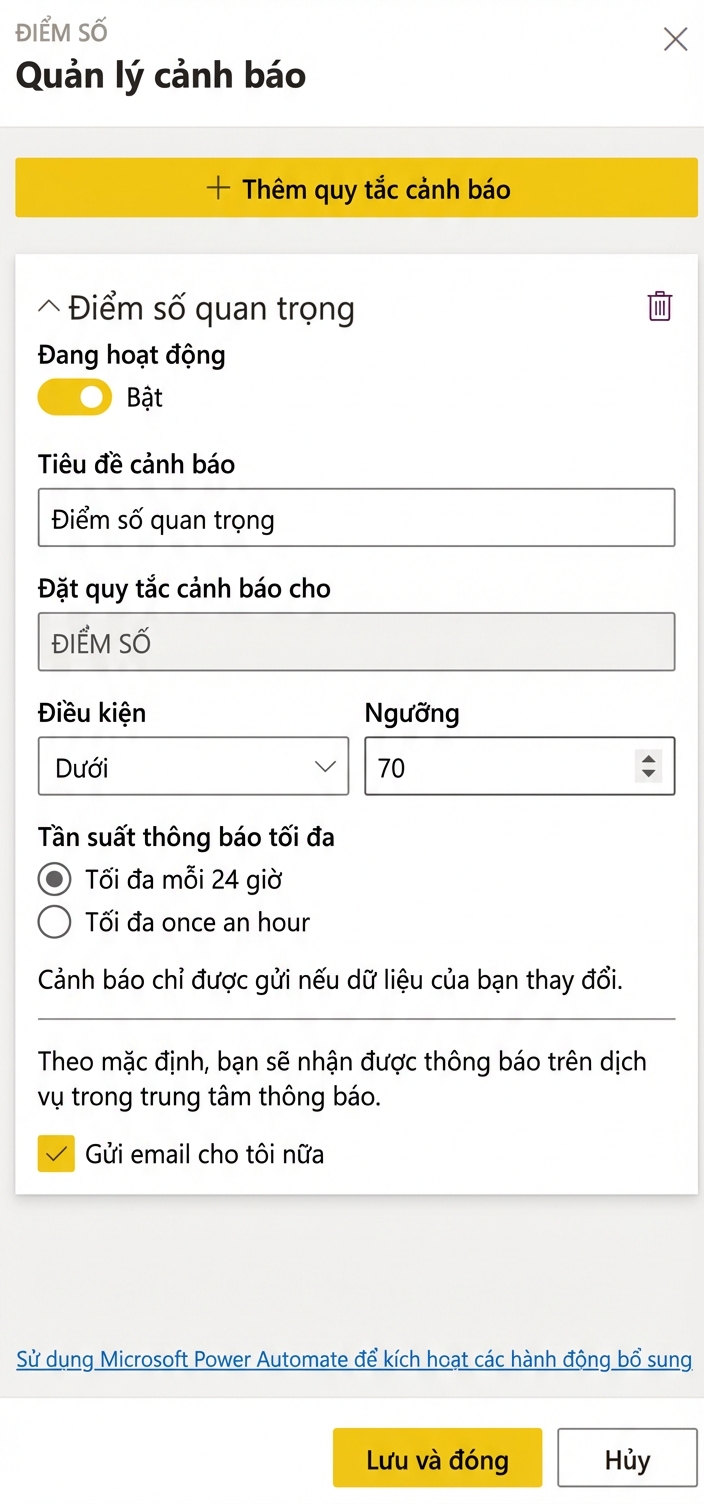 Tạo cảnh báo dữ liệu trên ô bảng điều khiển