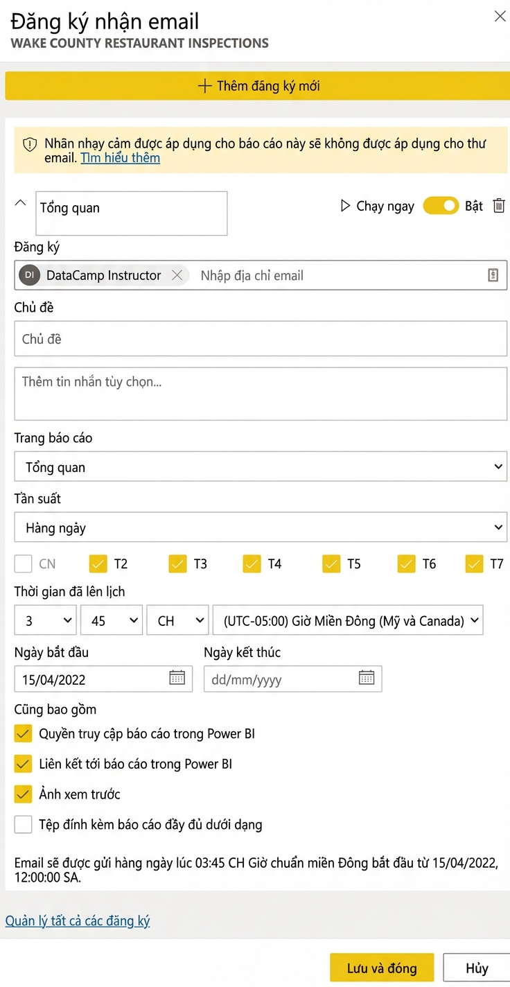 Ví dụ tạo đăng ký báo cáo