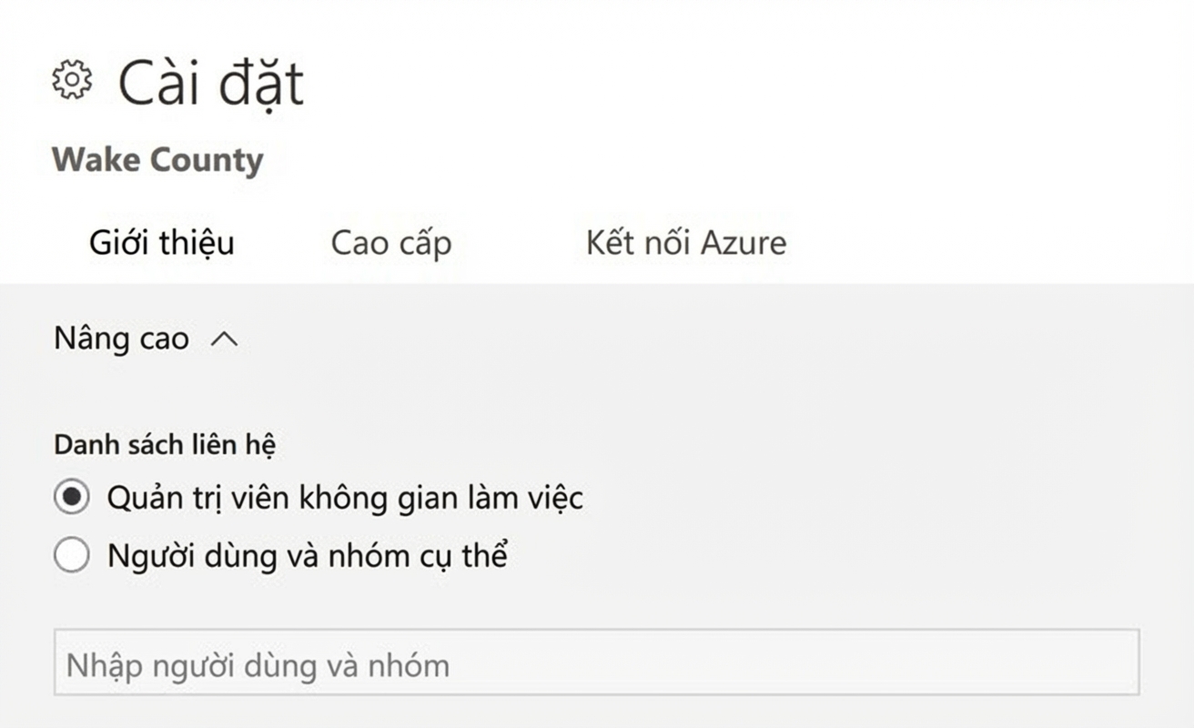 Danh sách liên hệ cho một workspace Power BI