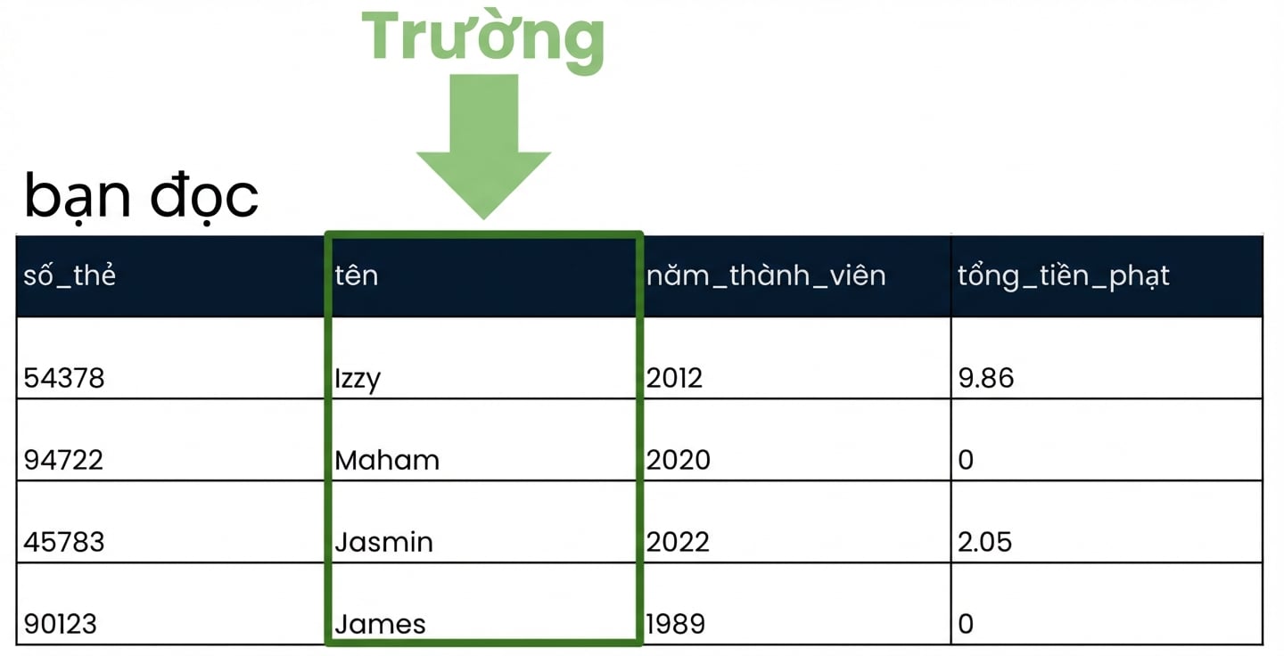 Bảng bạn đọc với một trường được đánh dấu