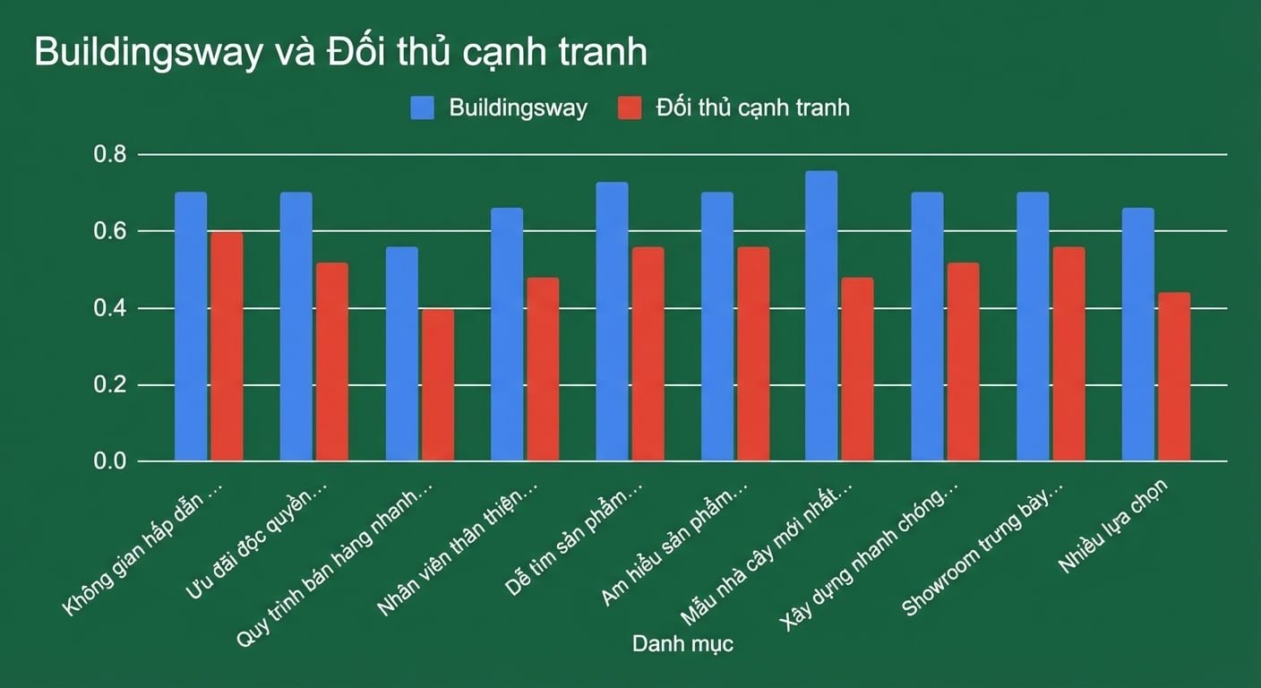 Biểu đồ cột quá phức tạp với nhiều so sánh giữa Buildingsway và đối thủ