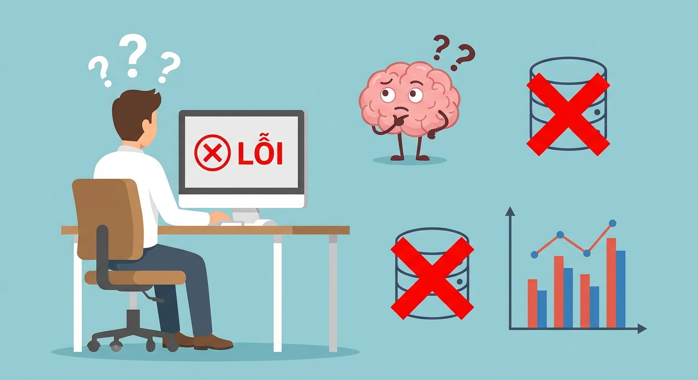 Biểu tượng lỗi khi làm việc với dữ liệu do bài toán xác định kém, và dữ liệu sai và thống kê sai