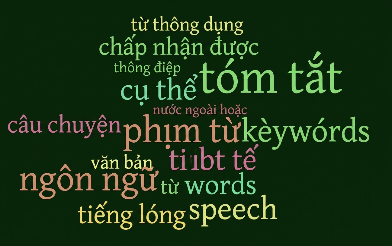 đám mây từ thể hiện các từ người dẫn nói với nhiều màu và trên nhiều trang chiếu