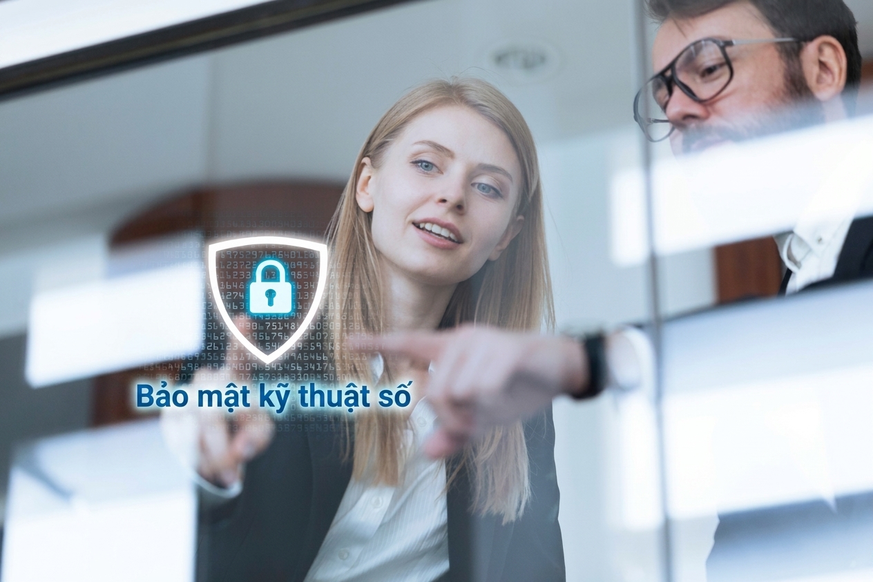 Hình ảnh hai người hợp tác về bảo vệ dữ liệu