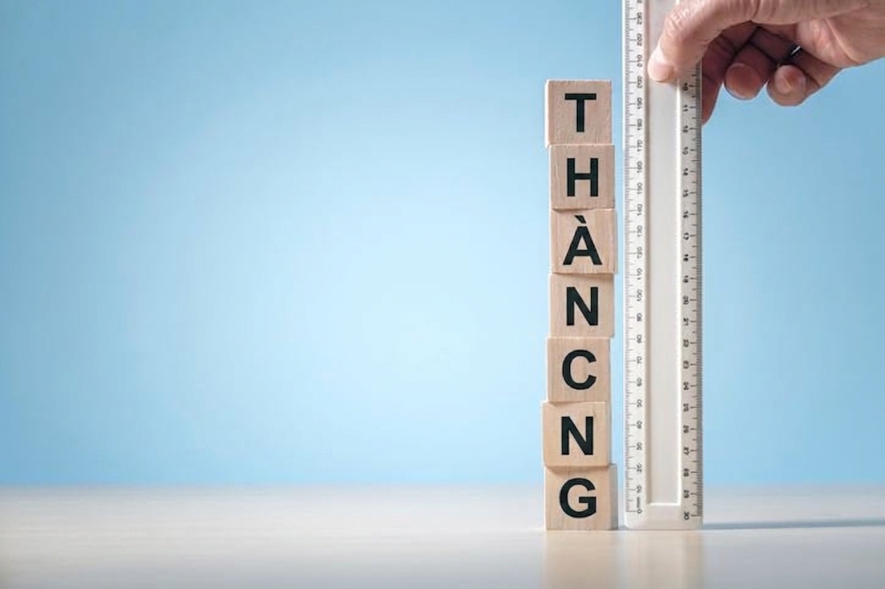 Thước đo áp vào các khối chữ success để minh họa đo tiến độ