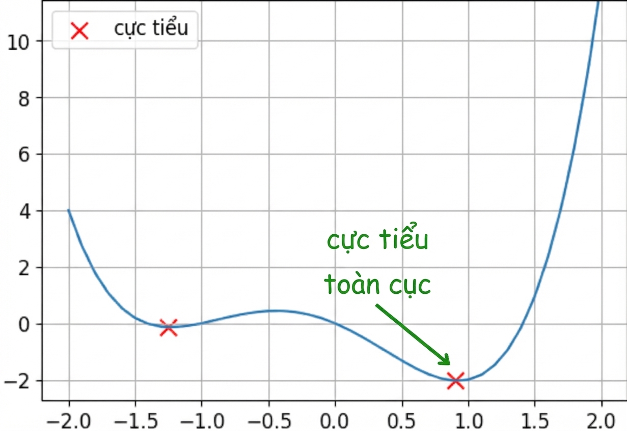 ví dụ về hàm không lồi với điểm cực tiểu toàn cục được tô đậm