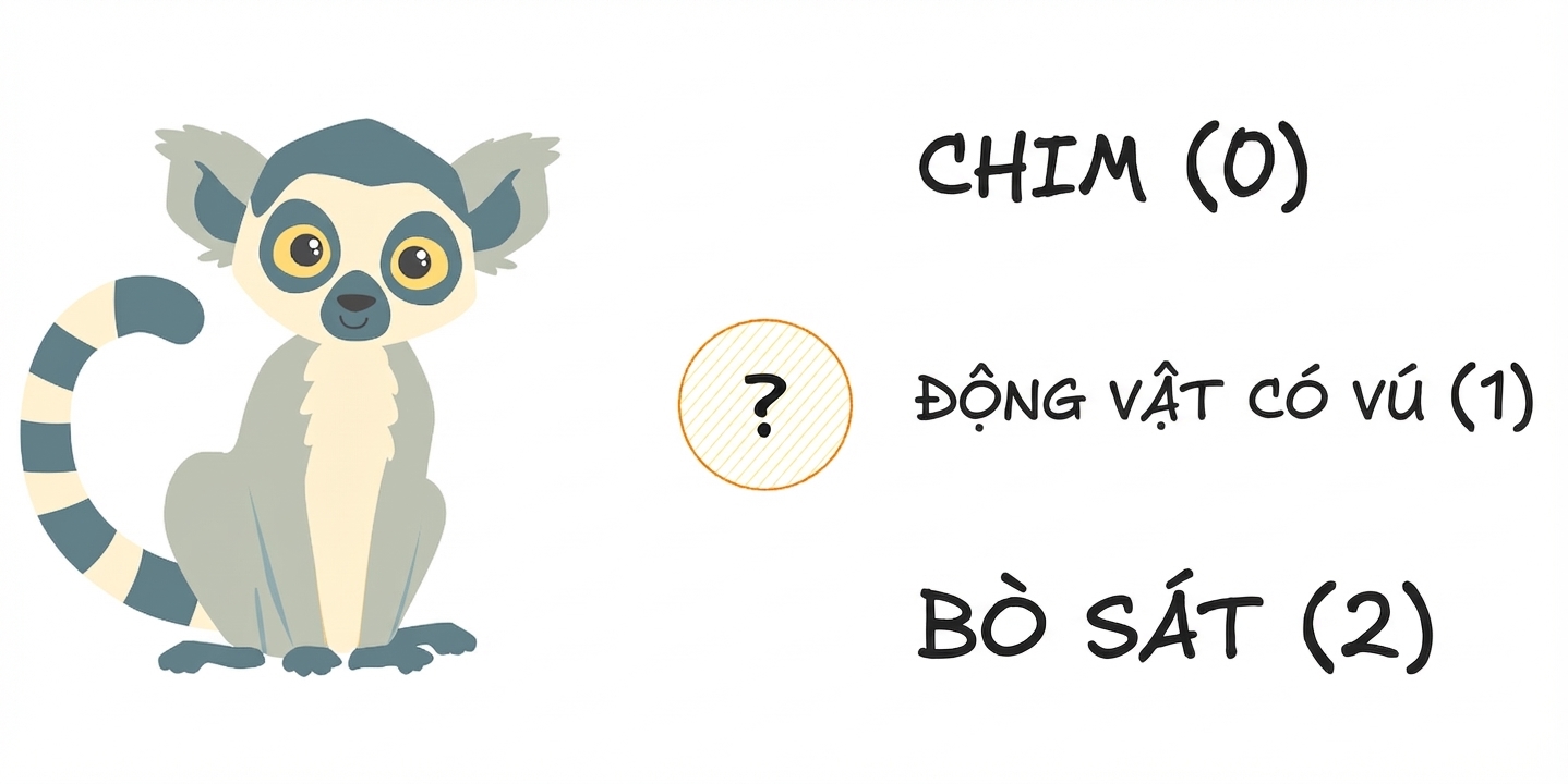 Một con vượn cáo với ba tùy chọn: bird, mammal, hoặc reptile
