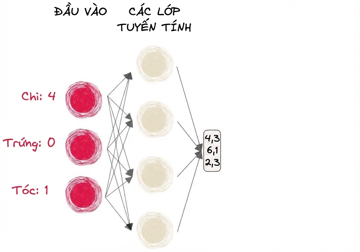 Sơ đồ một phần mạng nơ-ron với đầu vào