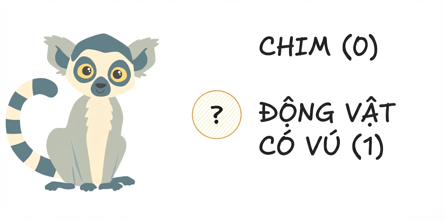 Một con vượn cáo với các tùy chọn "bird" và mammal