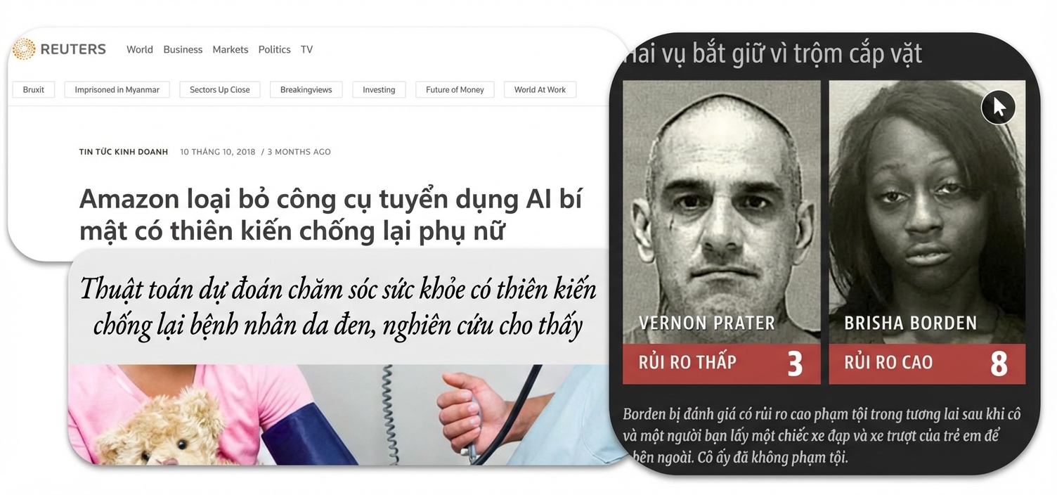Ghép ảnh các bản tin về thuật toán AI phân biệt đối xử