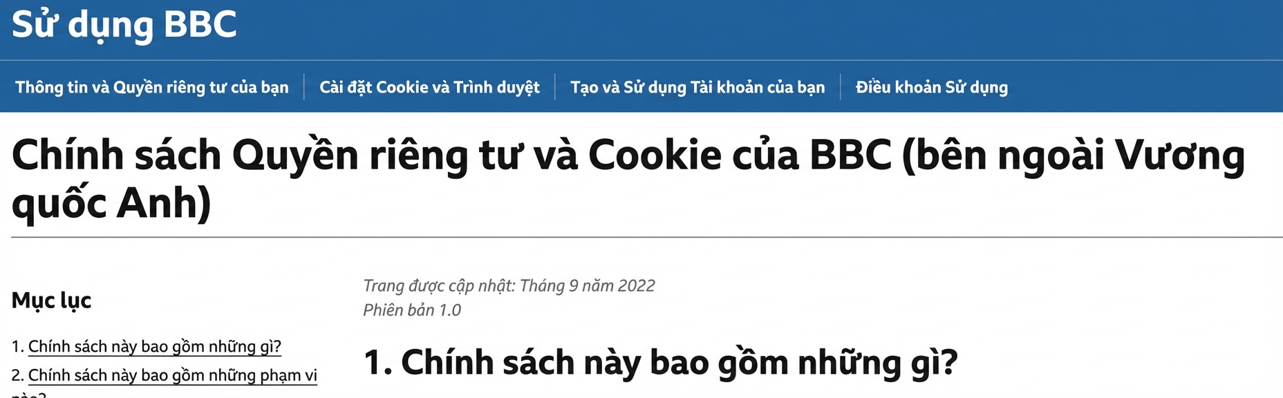 Ảnh chụp chính sách quyền riêng tư của BBC.