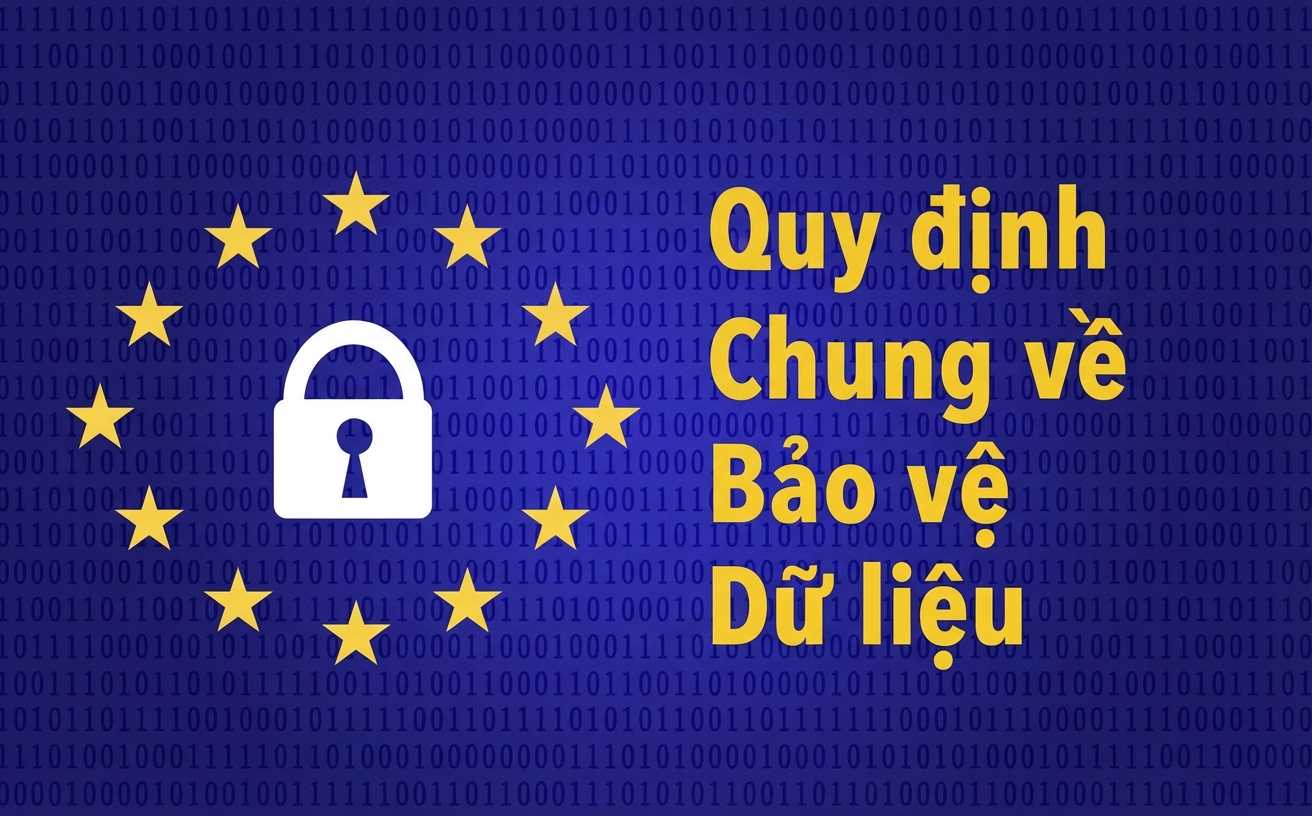 Cờ Liên minh Châu Âu có ghi tắt GDPR: Quy định chung về bảo mật thông tin.