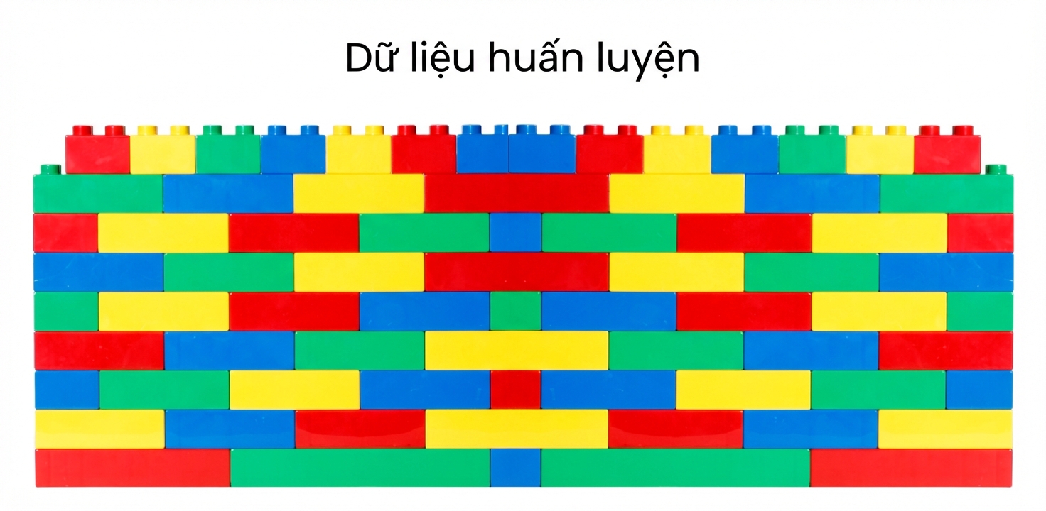 Một bức tường gạch lớn hơn tượng trưng cho lượng dữ liệu đào tạo lớn hơn.