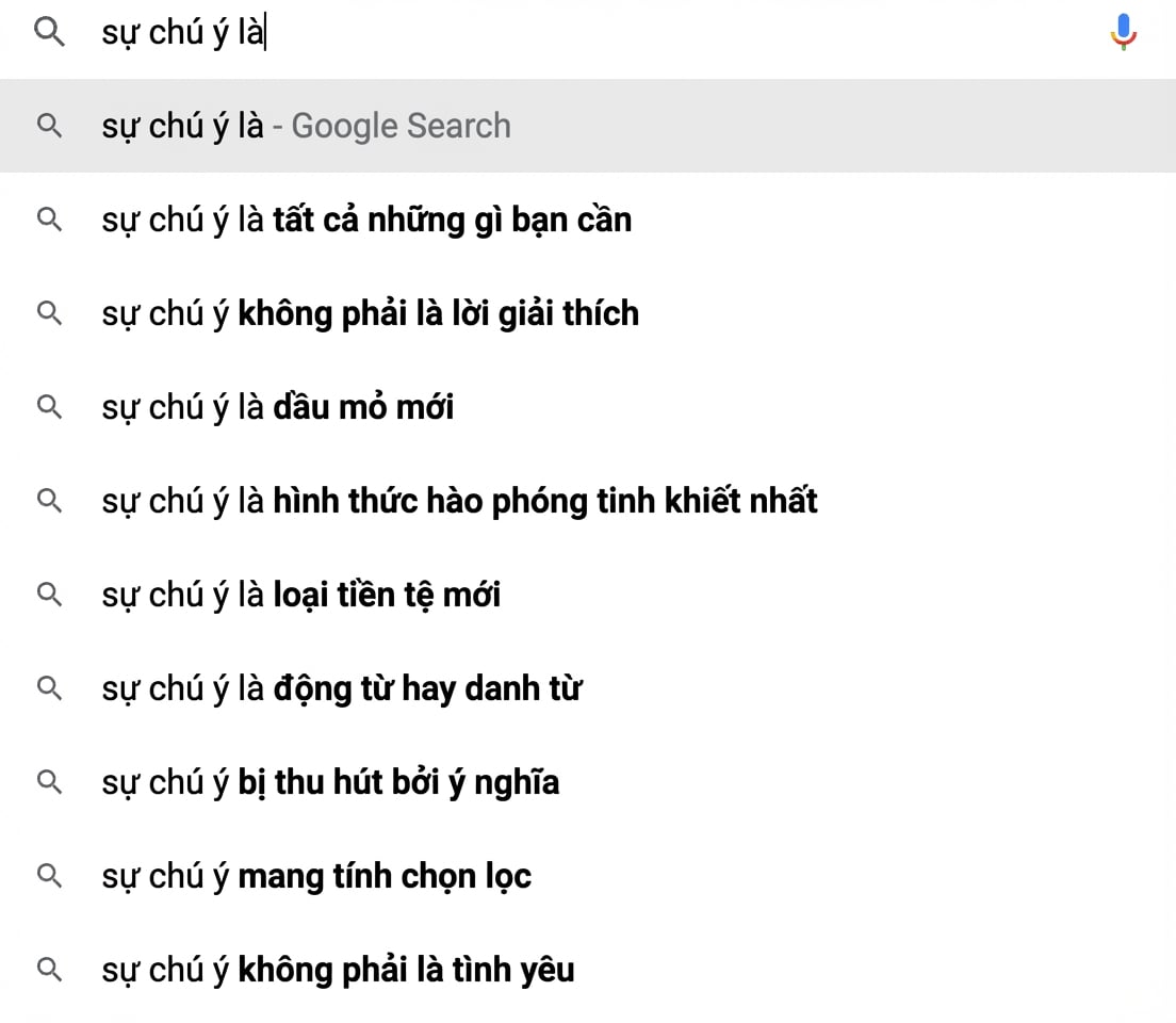 Gợi ý tự động của công cụ tìm kiếm