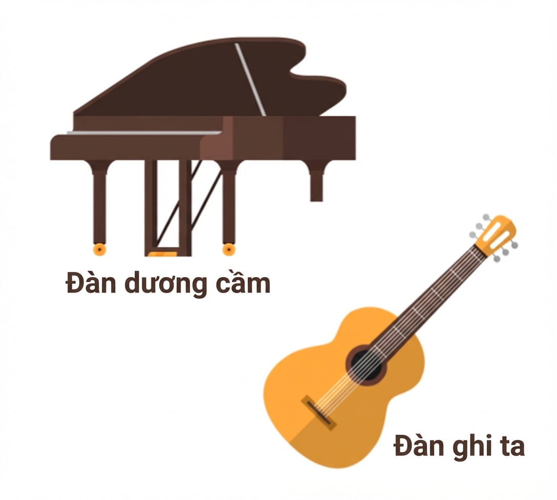 Minh họa đàn piano và guitar