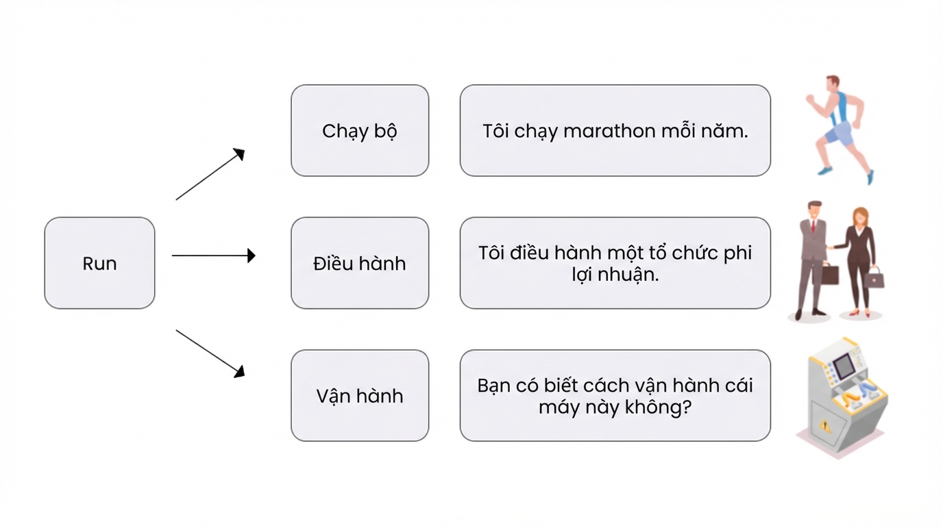 Bổ sung thêm ngữ cảnh cho hình trước bằng các ví dụ minh họa những nghĩa khác nhau theo ngữ cảnh.