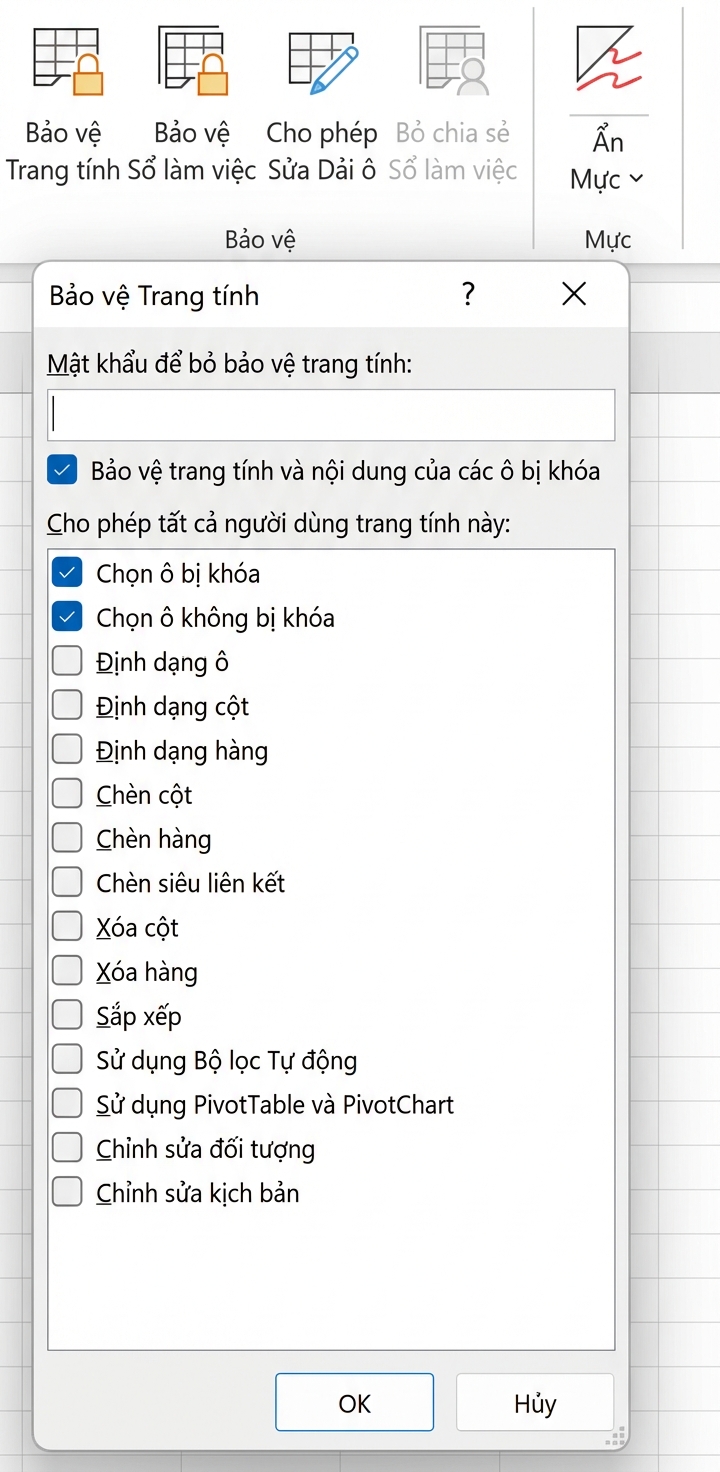 Cửa sổ bật lên Bảo vệ trang tính
