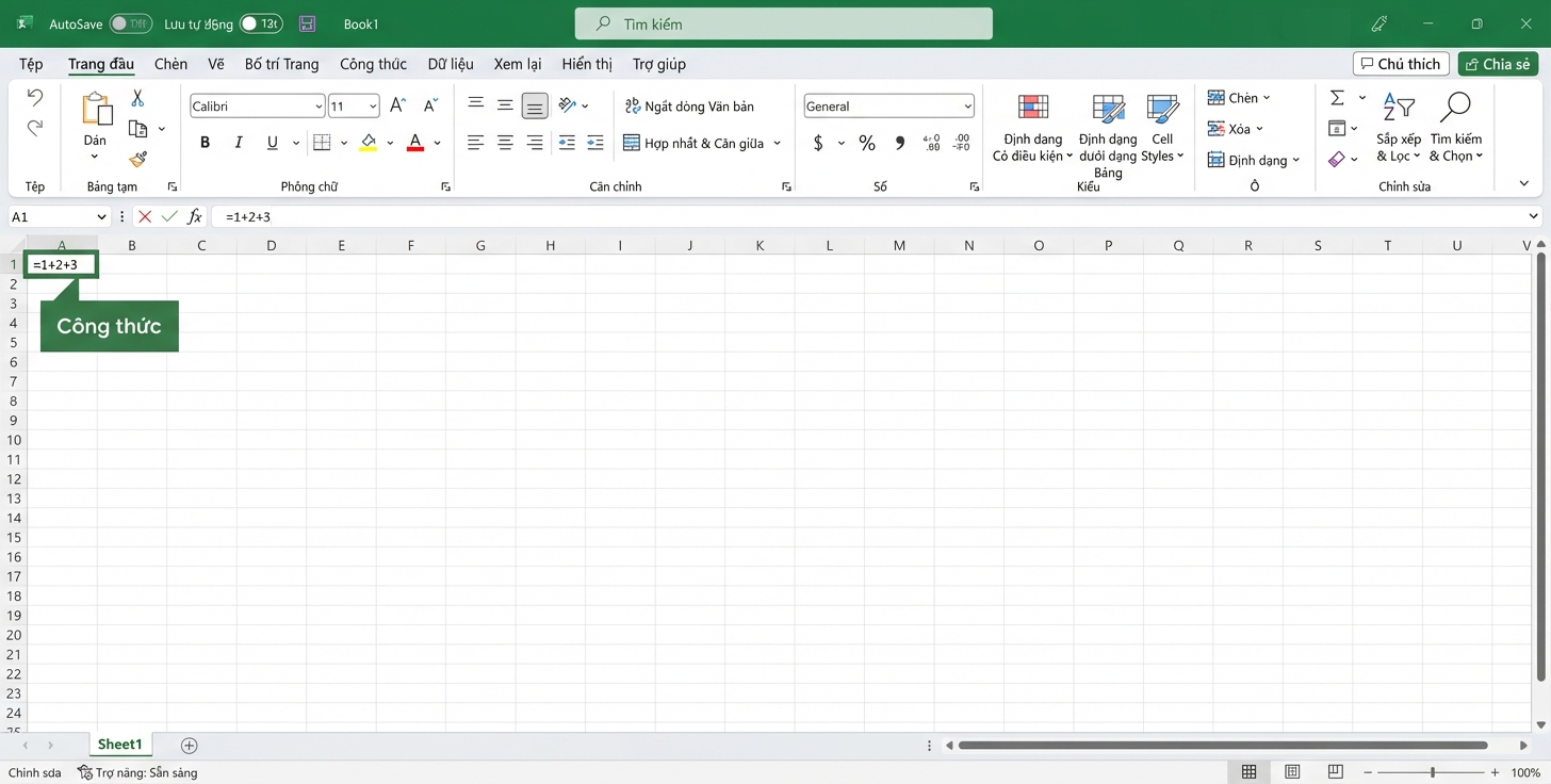Tệp Excel làm nổi bật một công thức