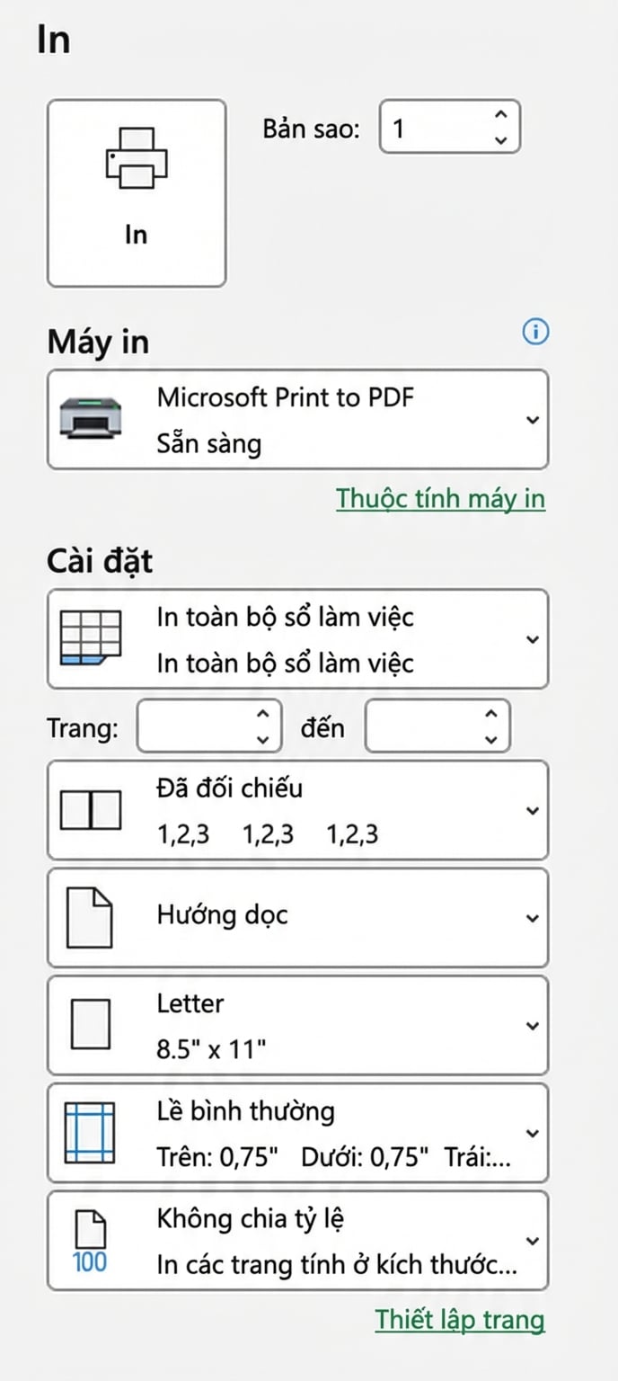 Thiết lập in trong Excel