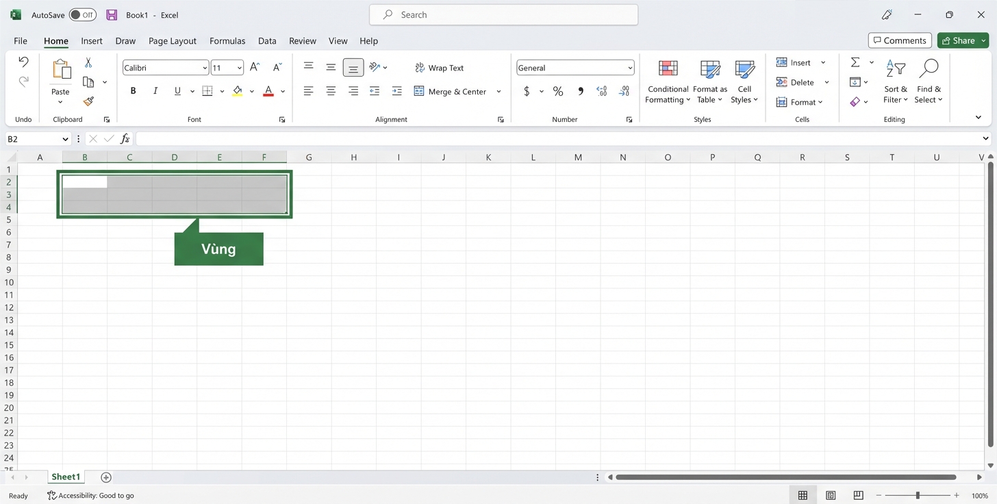 Tệp Excel làm nổi bật vùng chọn