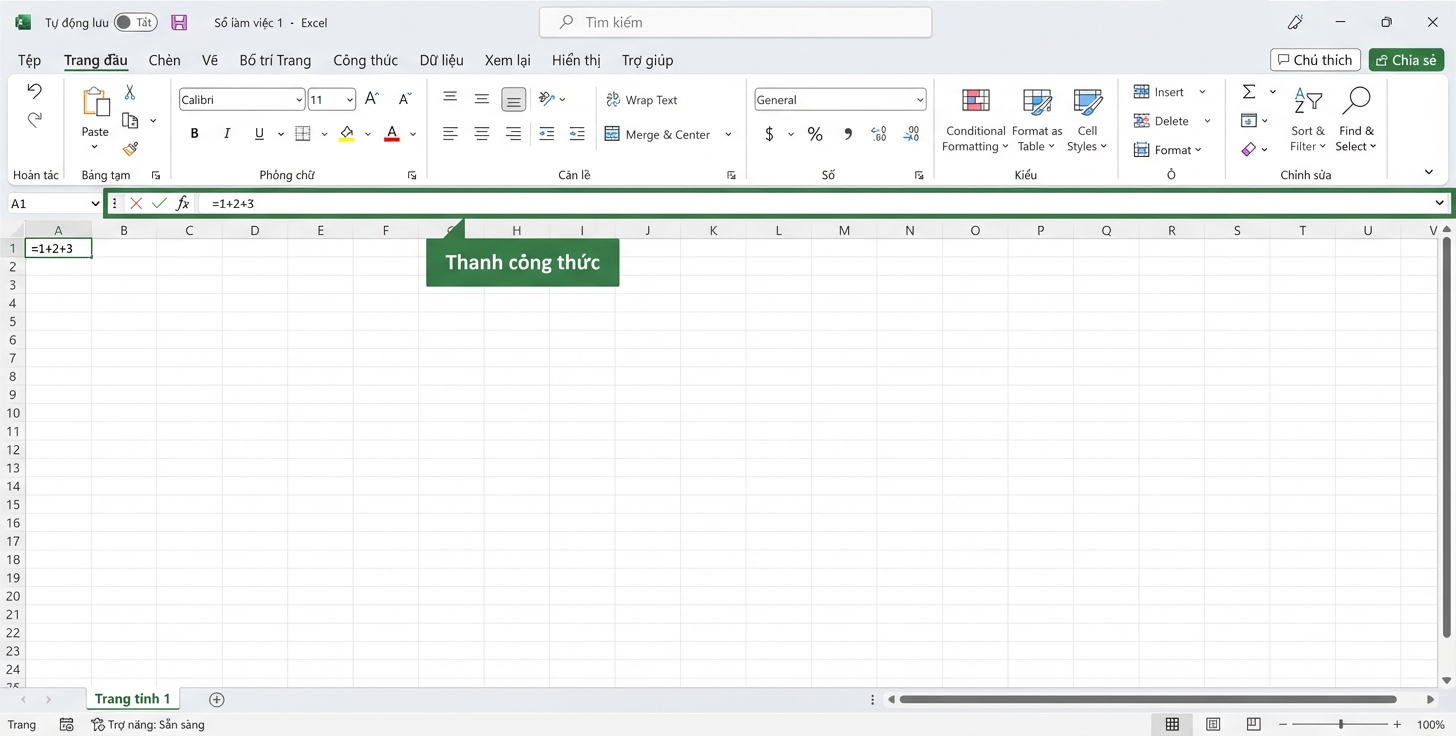 Tệp Excel làm nổi bật thanh công thức