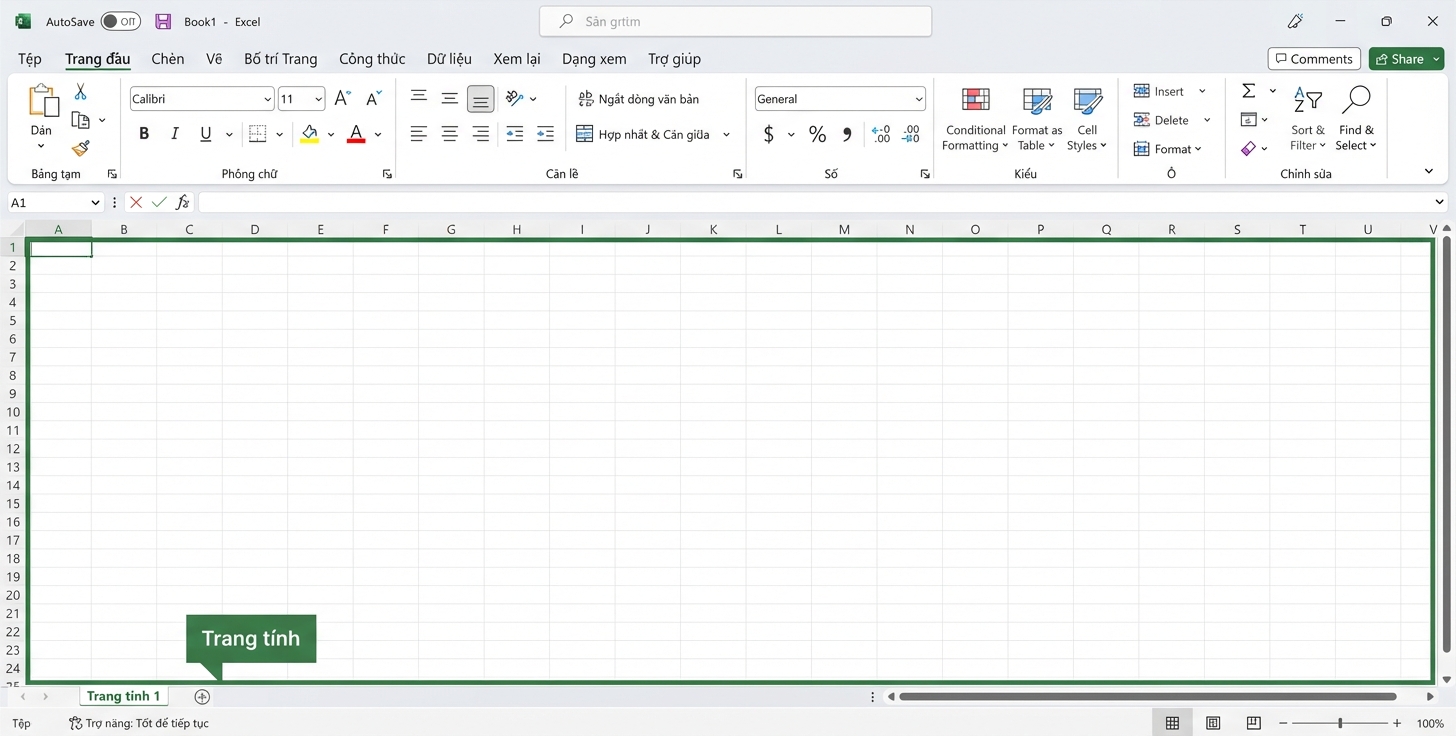Tệp Excel làm nổi bật khu vực trang tính