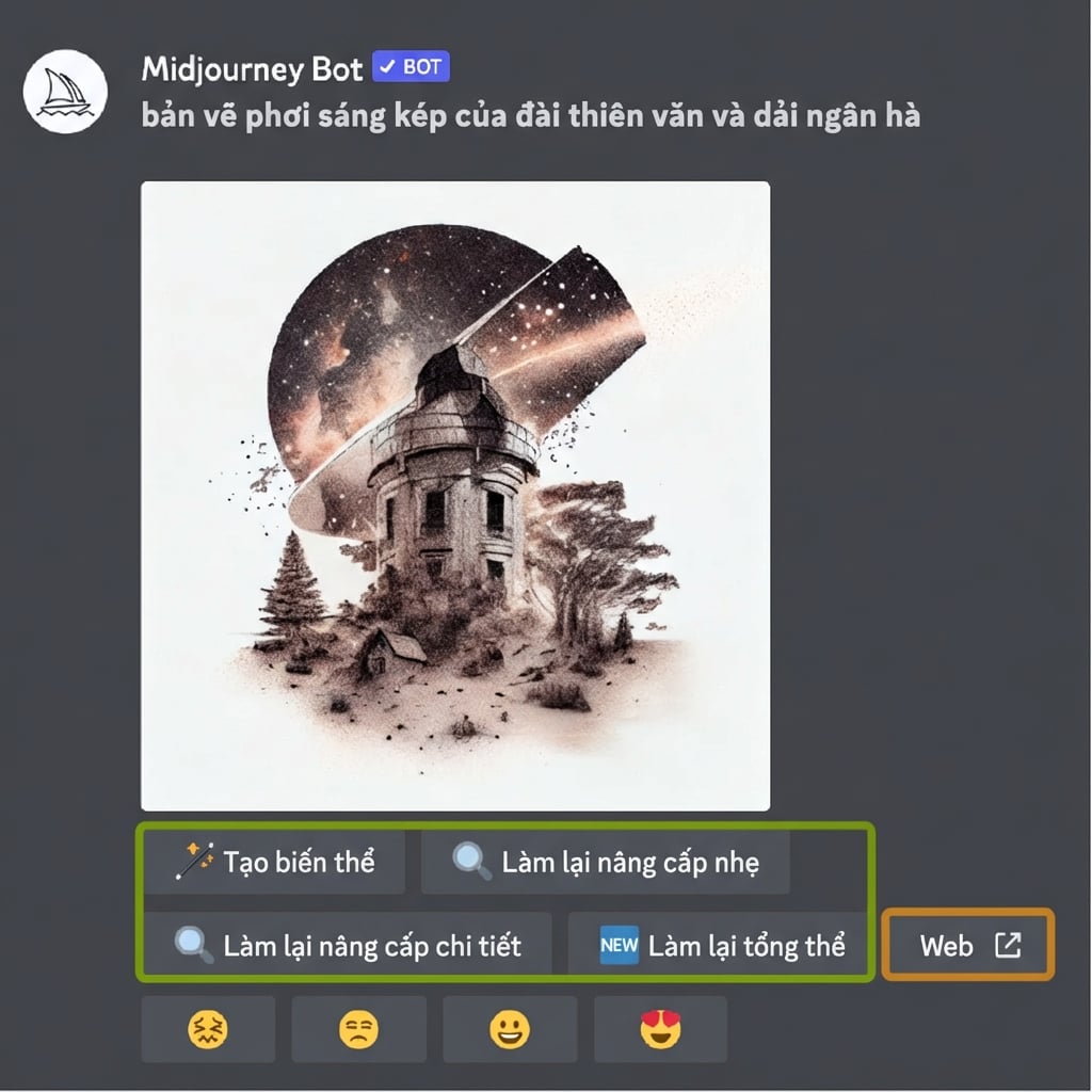 Ảnh chụp giao diện Midjourney với tùy chọn chấm điểm kết quả hình ảnh.