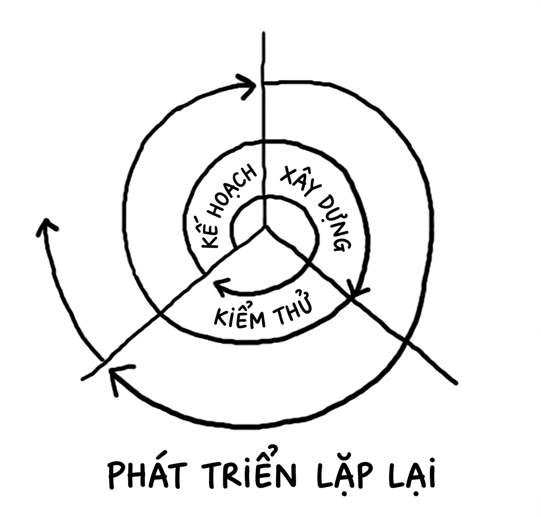 Minh họa phát triển lặp với mỗi bước xoắn ốc ra ngoài